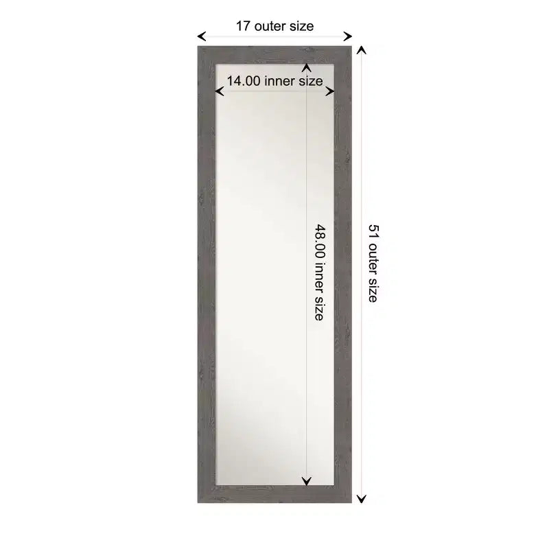 Specchio a muro/porta stretto grigio a figura intera, rettangolare, 1 persona, 17,5" x 51,5"
