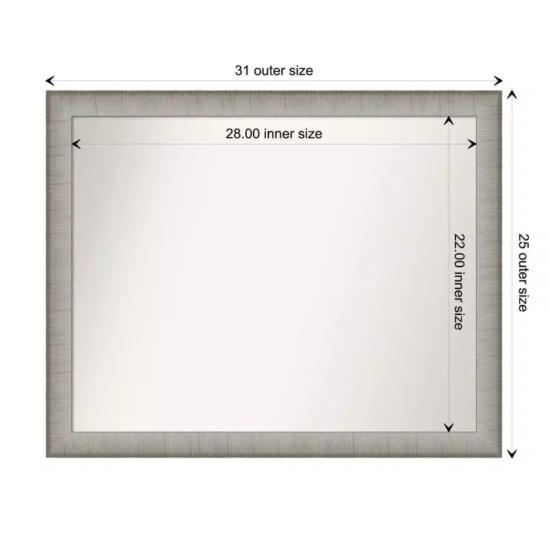 Specchio da Parete con Cornice, 78,7 cm x 63,5 cm, Peltro Spazzolato, Rettangolare, 1 Persona