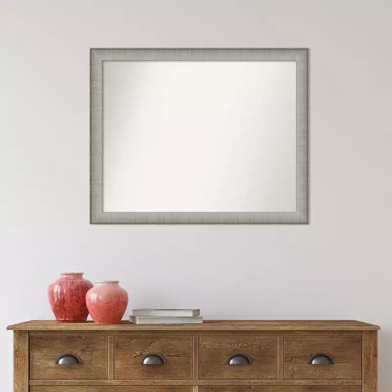 Specchio da Parete con Cornice, 78,7 cm x 63,5 cm, Peltro Spazzolato, Rettangolare, 1 Persona