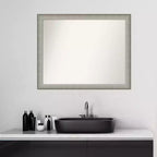 Specchio da Parete con Cornice, 78,7 cm x 63,5 cm, Peltro Spazzolato, Rettangolare, 1 Persona