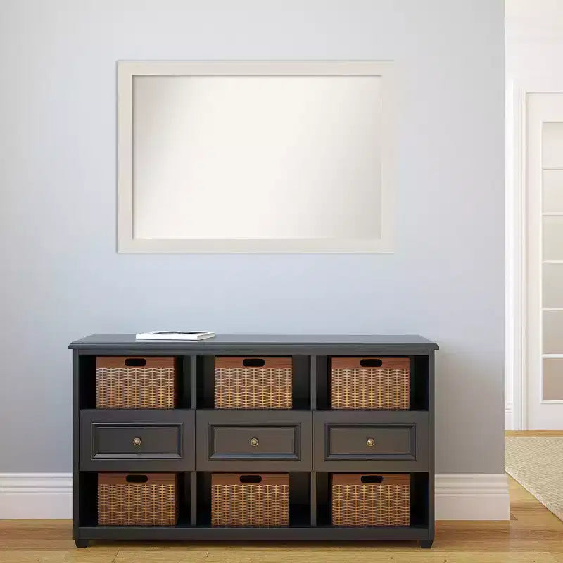 Specchio da parete rettangolare per bagno con cornice effetto legno bianco, 39.5" x 27.5"