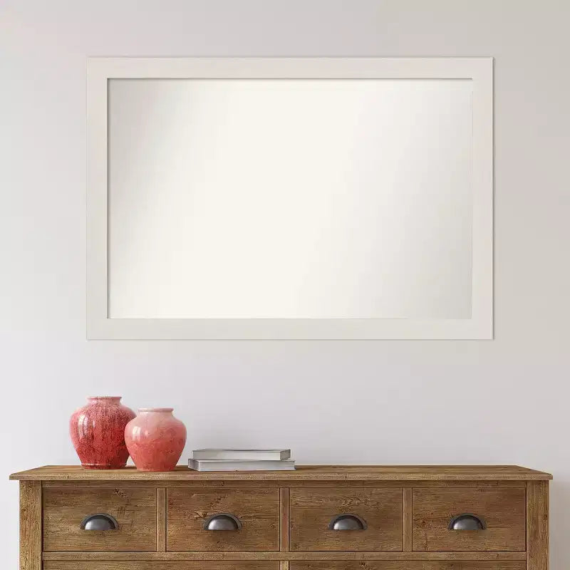 Specchio da parete rettangolare per bagno con cornice effetto legno bianco, 39.5" x 27.5"