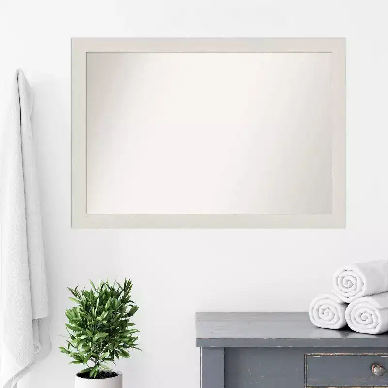 Specchio da parete rettangolare per bagno con cornice effetto legno bianco, 39.5" x 27.5"