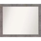 Amanti Art 32" x 26" Non-Beveled Pinstripe Plank Gray Narrow Bathroom Wall Mirror: Modern Rectangle, Polystyrene Frame, Wall Mounted