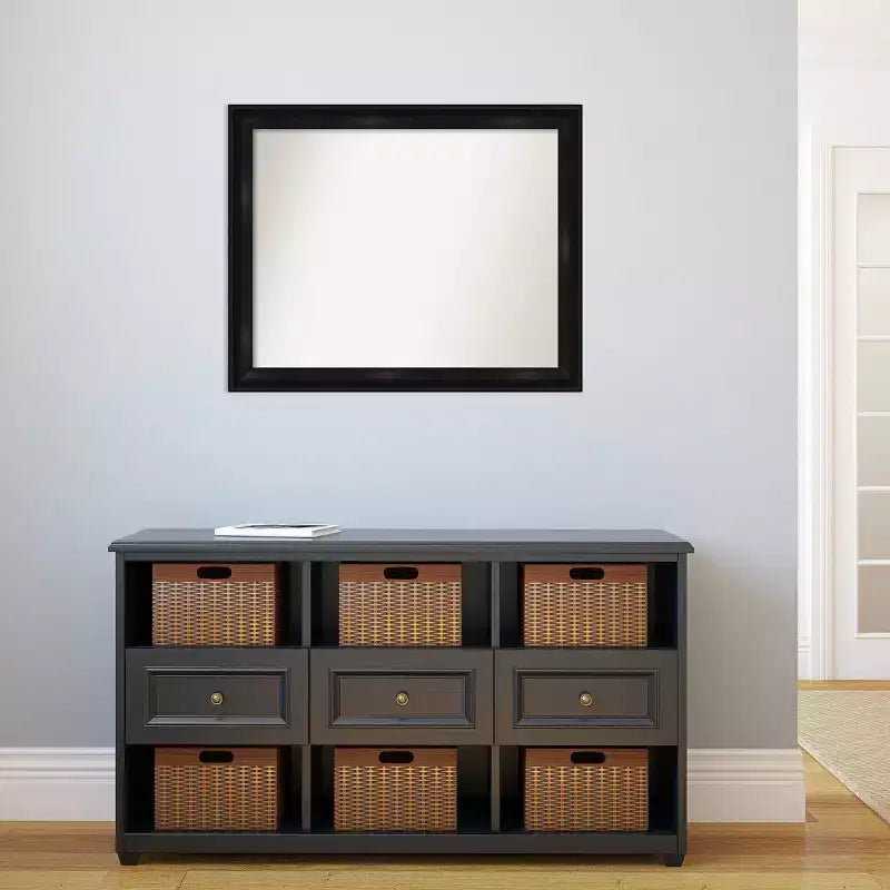 Specchio da parete rettangolare con cornice stretta nera, 32" x 26"