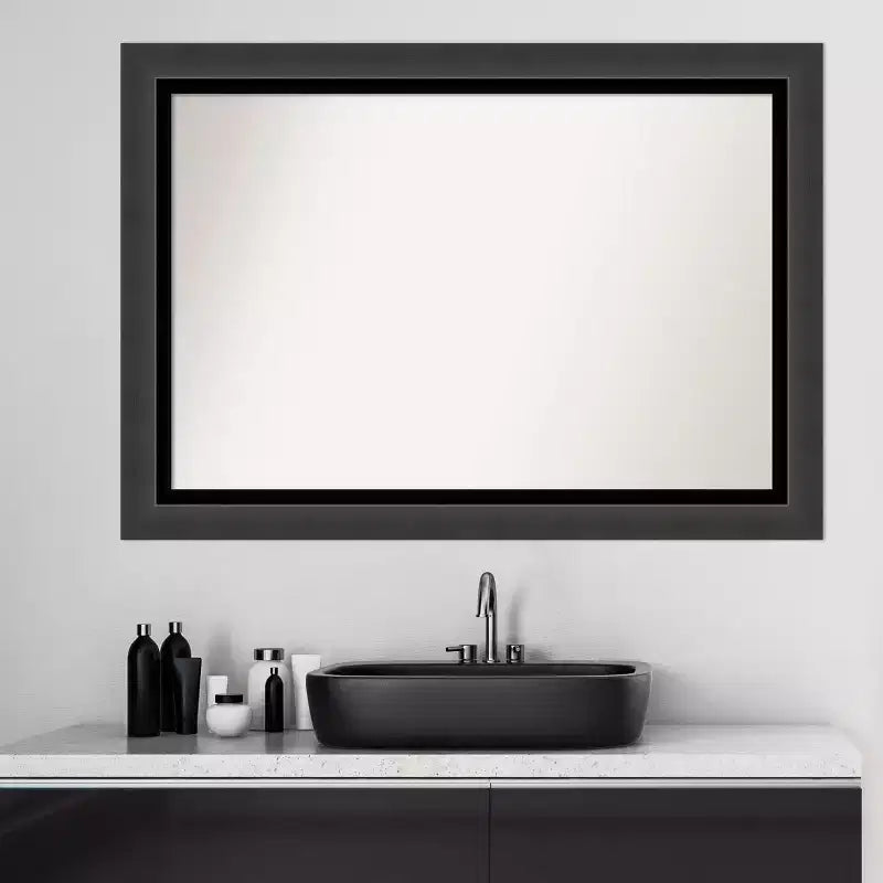 Specchio da parete rettangolare nero opaco – Con cornice, singolo, a parete