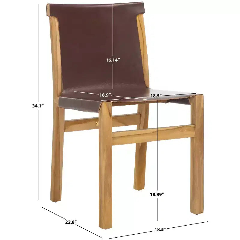 Sedia da pranzo senza braccioli in pelle bianca/color cognac – Struttura in teak, 1 posto