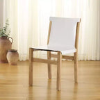 Sedia da pranzo senza braccioli in pelle bianca/color cognac – Struttura in teak, 1 posto