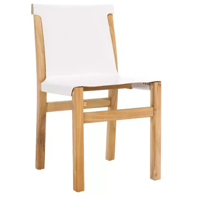 Sedia da pranzo senza braccioli in pelle bianca/color cognac – Struttura in teak, 1 posto