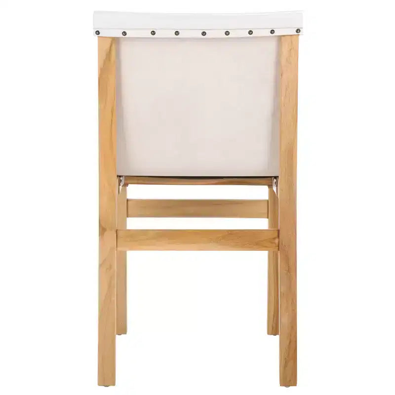 Sedia da pranzo senza braccioli in pelle bianca/color cognac – Struttura in teak, 1 posto