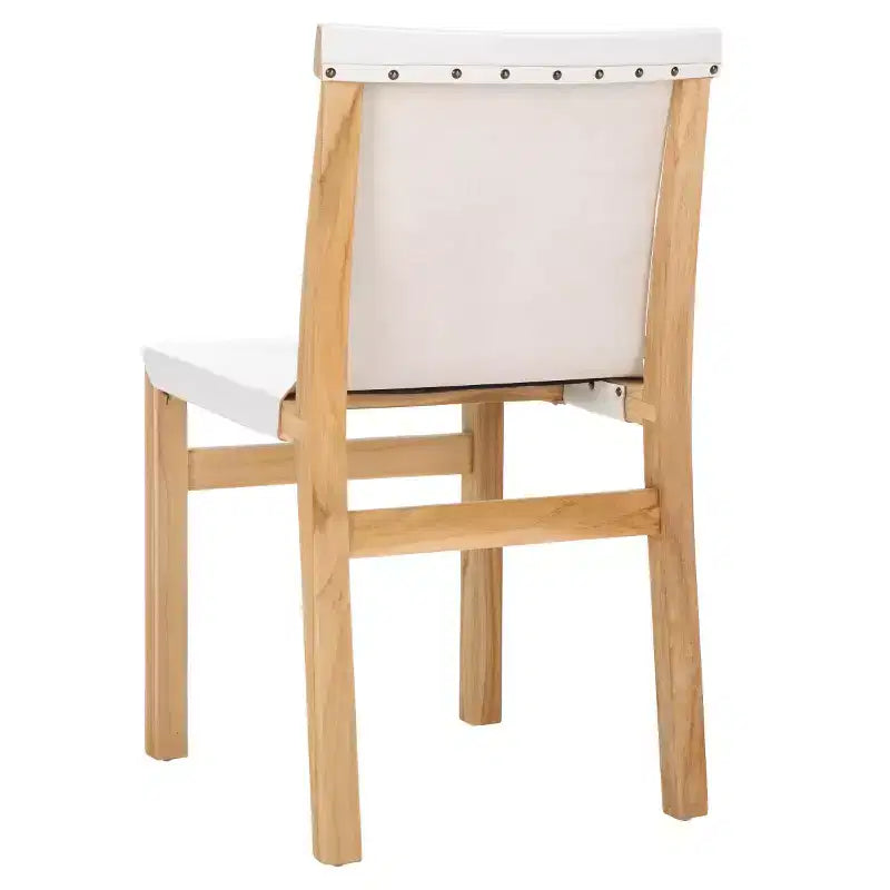 Sedia da pranzo senza braccioli in pelle bianca/color cognac – Struttura in teak, 1 posto