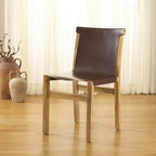 Sedia da pranzo senza braccioli in pelle bianca/color cognac – Struttura in teak, 1 posto