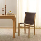 Sedia da pranzo senza braccioli in pelle bianca/color cognac – Struttura in teak, 1 posto