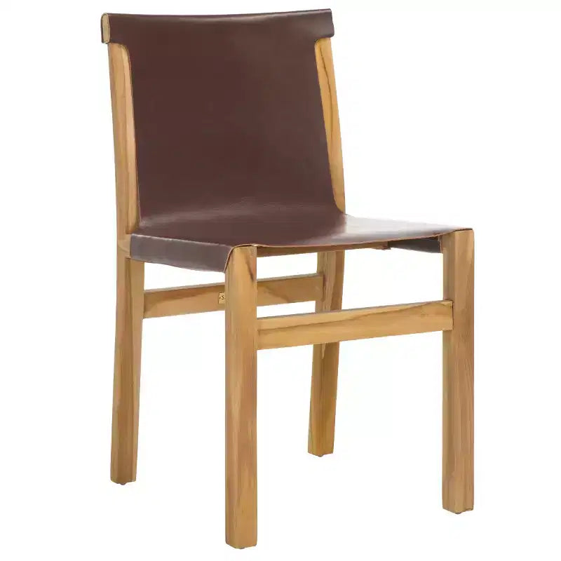 Sedia da pranzo senza braccioli in pelle bianca/color cognac – Struttura in teak, 1 posto
