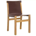 Sedia da pranzo senza braccioli in pelle bianca/color cognac – Struttura in teak, 1 posto