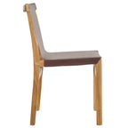 Sedia da pranzo senza braccioli in pelle bianca/color cognac – Struttura in teak, 1 posto