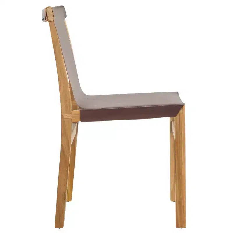 Sedia da pranzo senza braccioli in pelle bianca/color cognac – Struttura in teak, 1 posto