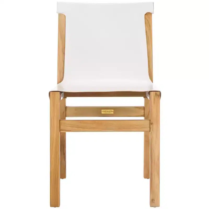 Sedia da pranzo senza braccioli in pelle bianca/color cognac – Struttura in teak, 1 posto