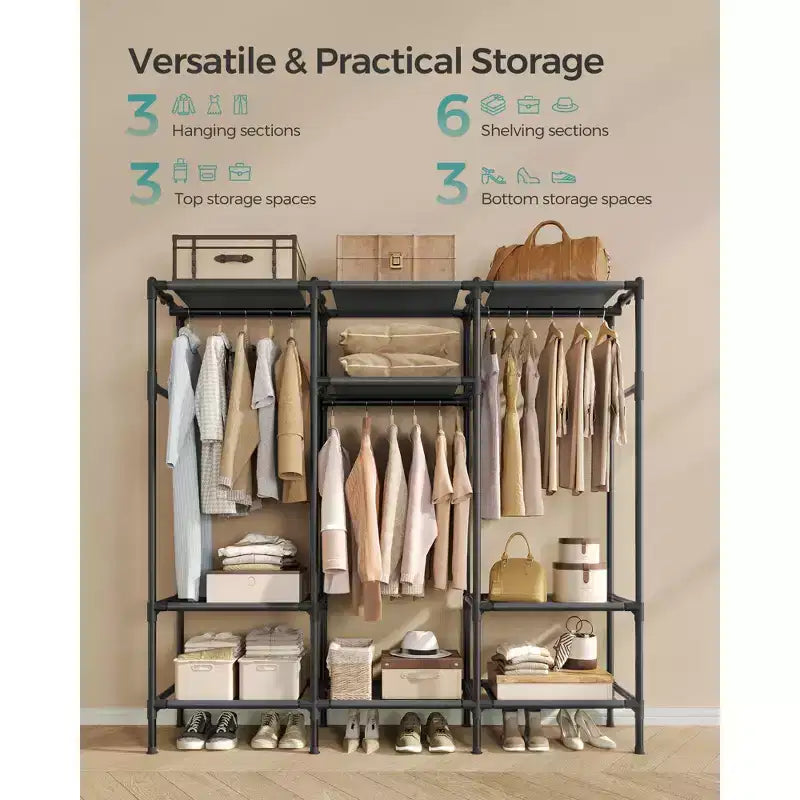 Stand appendiabiti portatile nero in inchiostro con ripiani e binari – 1 persona