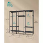 Stand appendiabiti portatile nero in inchiostro con ripiani e binari – 1 persona
