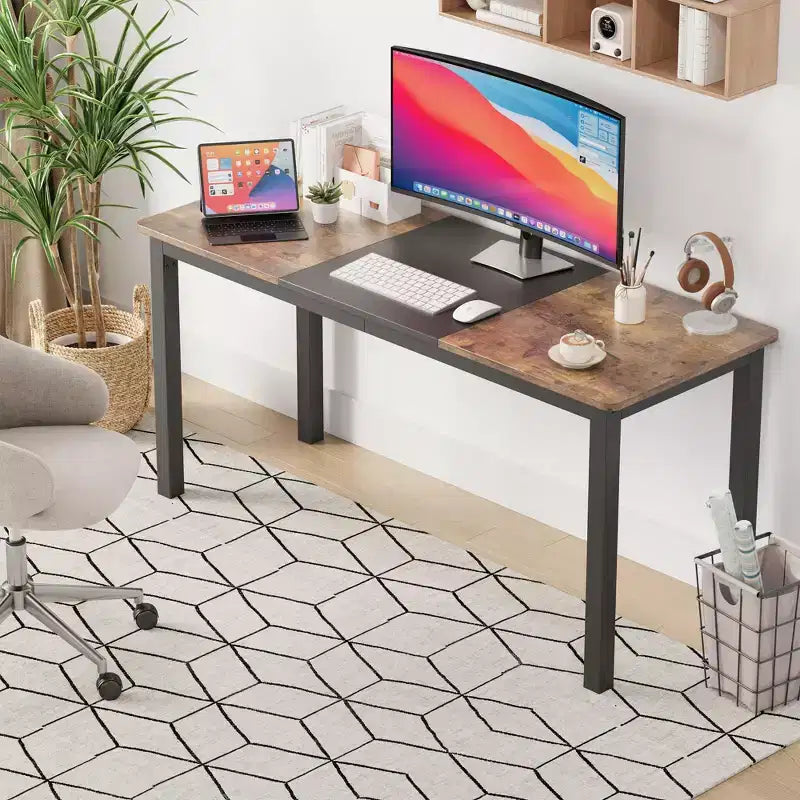 Scrivania per computer monoposto nera da 160 cm, struttura in metallo e piano in MDF