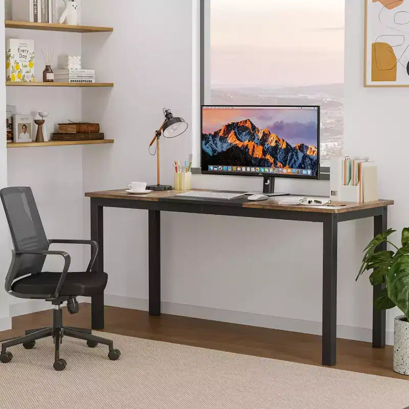 Scrivania per computer monoposto nera da 160 cm, struttura in metallo e piano in MDF