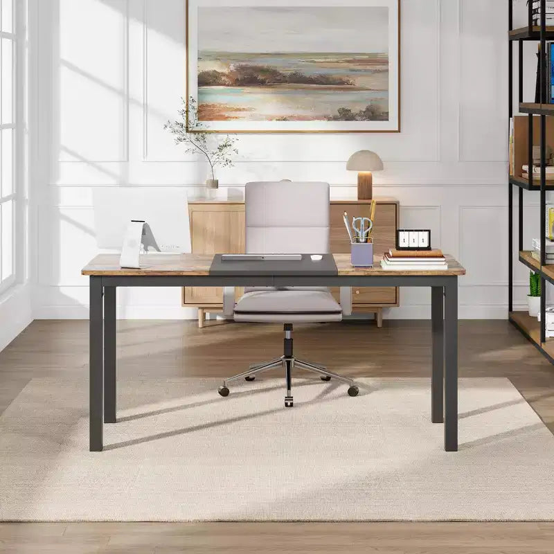 Scrivania per computer monoposto nera da 160 cm, struttura in metallo e piano in MDF