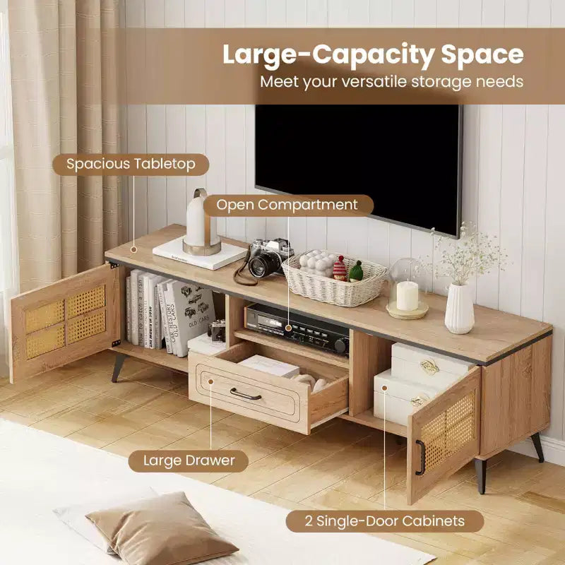 Mobile TV Boho in rovere, montaggio in 1 persona, adatto per TV fino a 65"