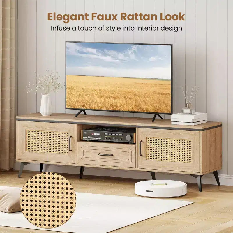 Mobile TV Boho in rovere, montaggio in 1 persona, adatto per TV fino a 65"