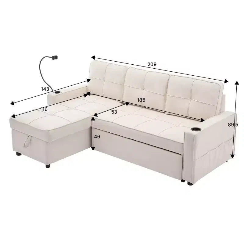 Divano angolare a L con letto estraibile e chaise longue reversibile, 4 posti