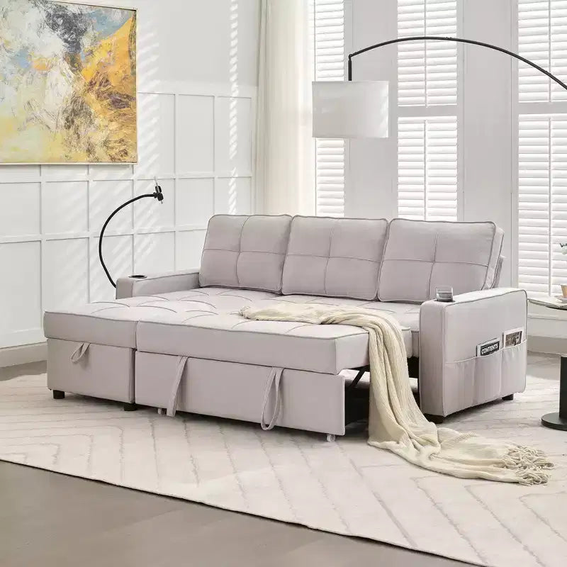 Divano angolare a L con letto estraibile e chaise longue reversibile, 4 posti