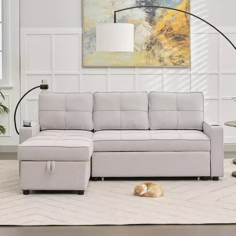 Divano angolare a L con letto estraibile e chaise longue reversibile, 4 posti