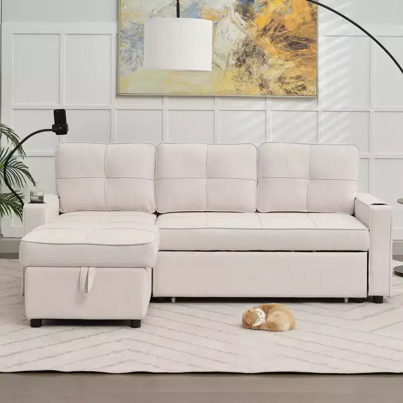 Divano angolare a L con letto estraibile e chaise longue reversibile, 4 posti