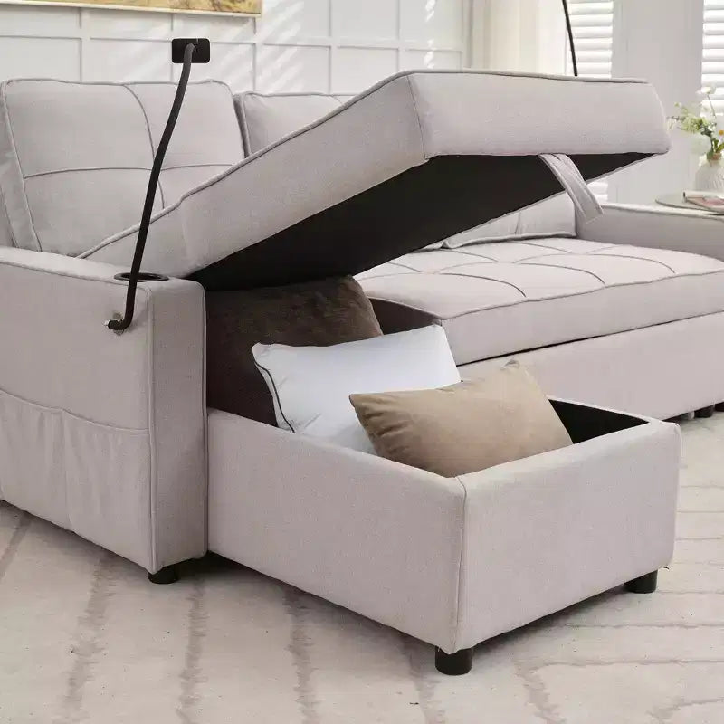 Divano angolare a L con letto estraibile e chaise longue reversibile, 4 posti