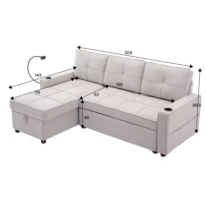 Divano angolare a L con letto estraibile e chaise longue reversibile, 4 posti