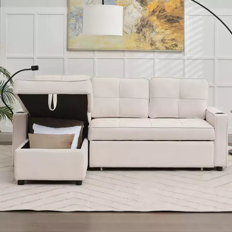 Divano angolare a L con letto estraibile e chaise longue reversibile, 4 posti
