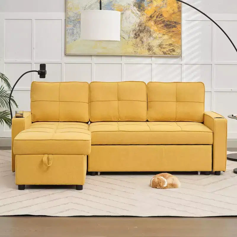 Divano angolare a L con letto estraibile e chaise longue reversibile, 4 posti
