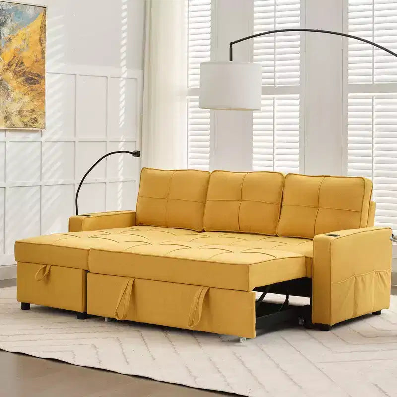 Divano angolare a L con letto estraibile e chaise longue reversibile, 4 posti