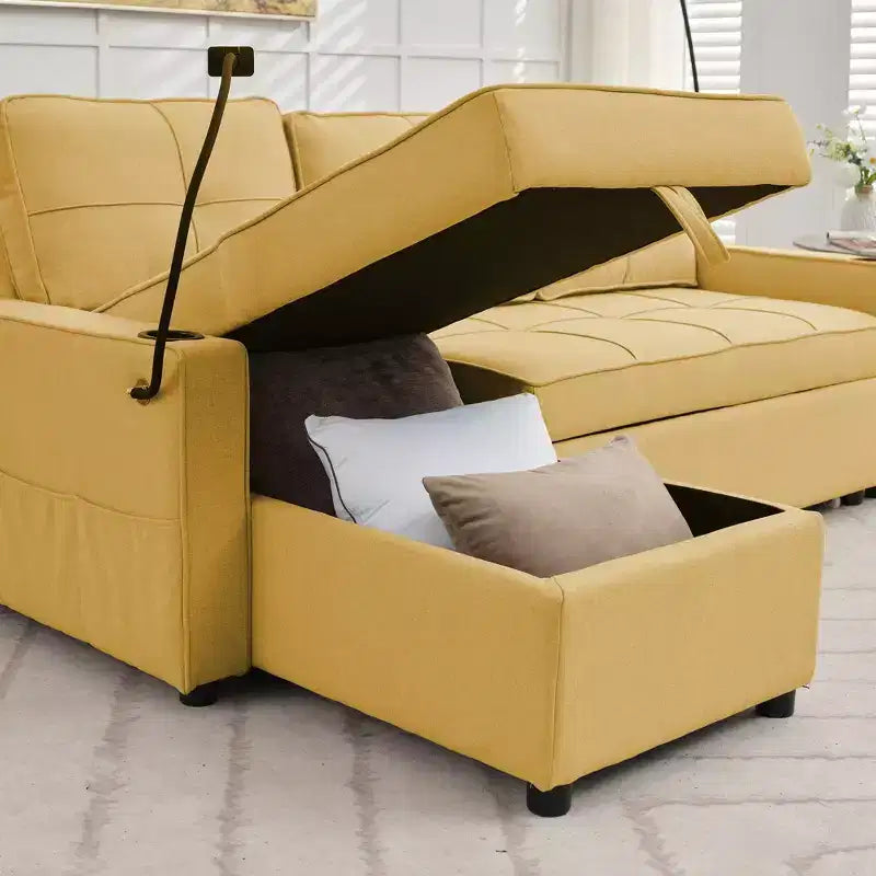 Divano angolare a L con letto estraibile e chaise longue reversibile, 4 posti