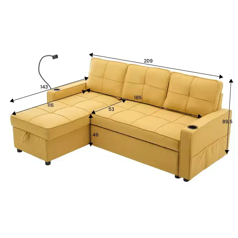 Divano angolare a L con letto estraibile e chaise longue reversibile, 4 posti