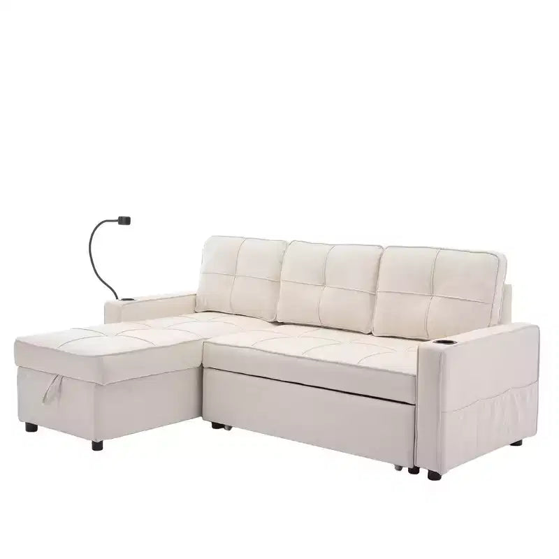 Divano angolare a L con letto estraibile e chaise longue reversibile, 4 posti