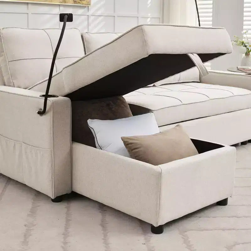 Divano angolare a L con letto estraibile e chaise longue reversibile, 4 posti