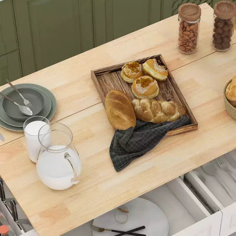 Isola per Cucina Bianca Rotante con Piano Ribaltabile, 4 Ripiani, 2 Cassetti e Portaspezie – Per 2