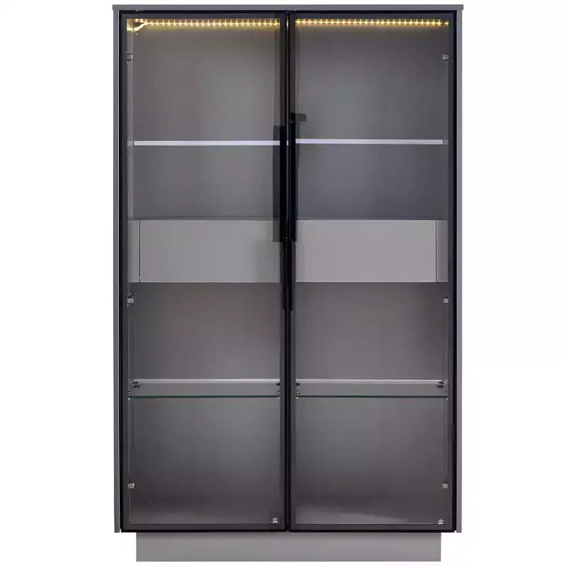 Vetrina espositiva con ante in vetro bianco, 2 cassetti, illuminazione a LED, montaggio a 1 persona