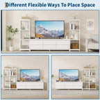Mobile TV nero per TV fino a 75", stile moderno, con luci LED, prese di corrente e 6 cassetti