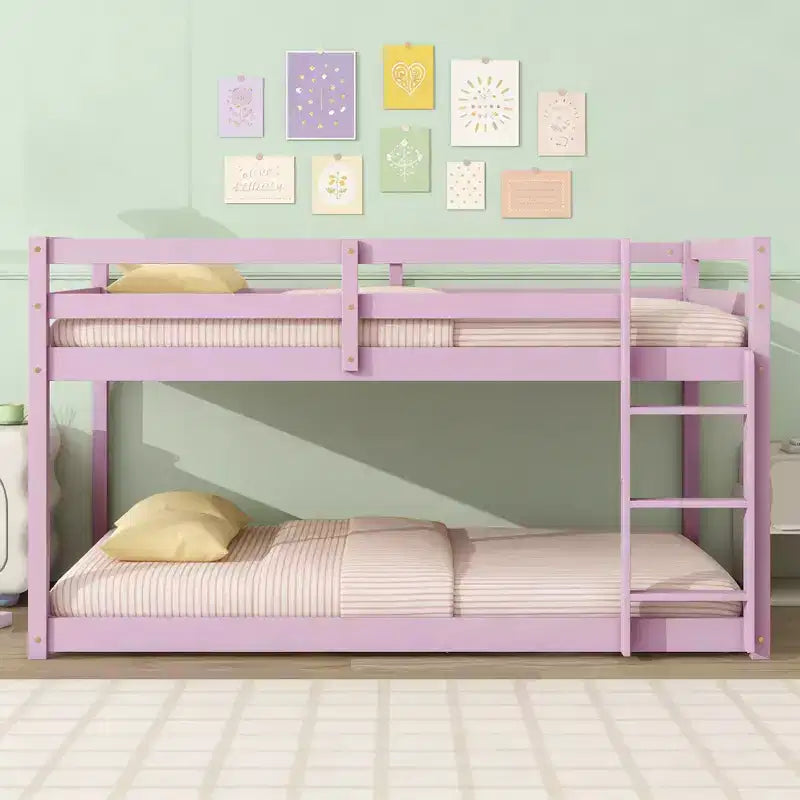 Letto a castello basso singolo su singolo con scaletta e sponda di protezione, 5 colori, per 2 persone