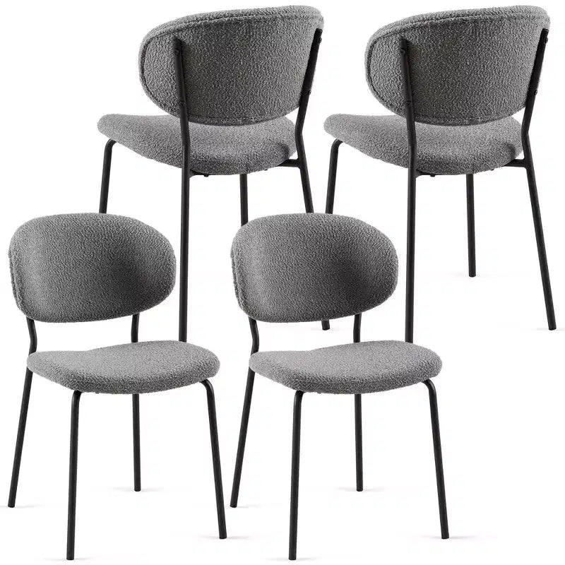 Sedia da pranzo grigia in boucle, senza braccioli, set da 4