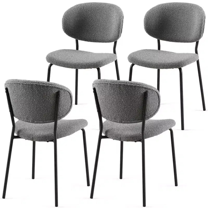 Sedia da pranzo grigia in boucle, senza braccioli, set da 4