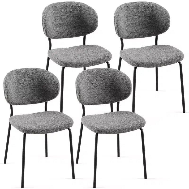 Sedia da pranzo grigia in boucle, senza braccioli, set da 4