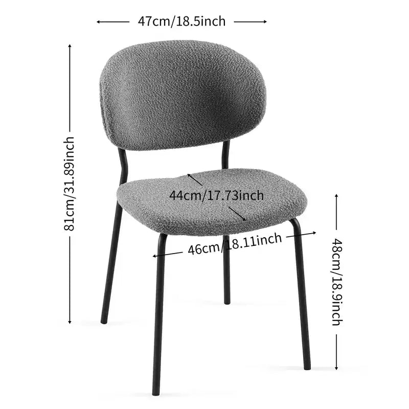 Sedia da pranzo grigia in boucle, senza braccioli, set da 4